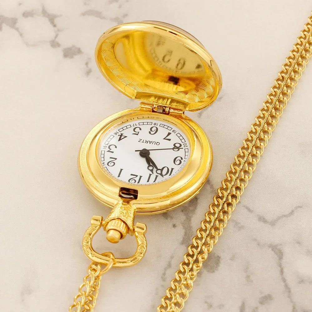 ROUTE 66 Glass Dome Black Quartz Pocket Watch with Arabic Numerals Dial and Durable Chain Gift for Men Women