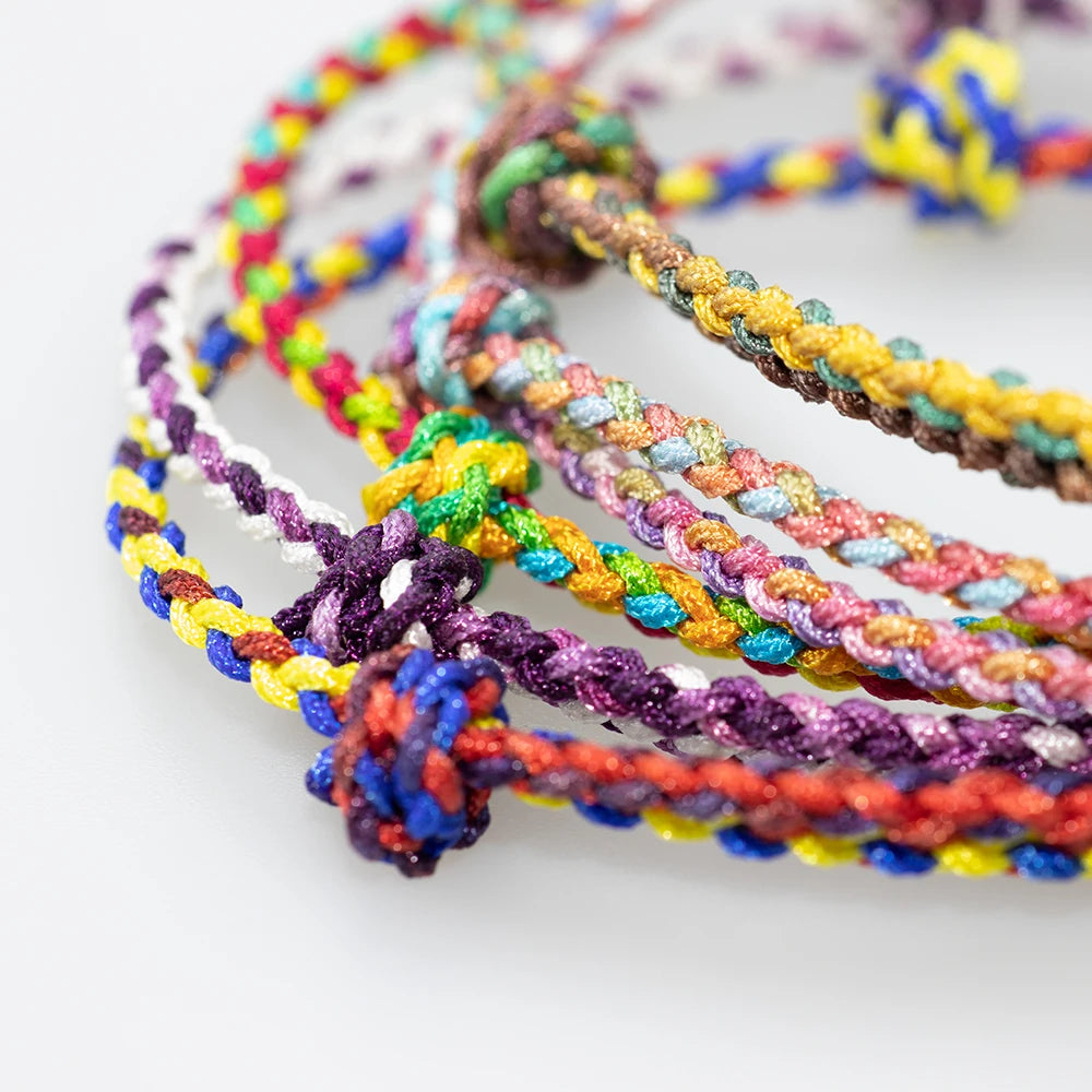 Meetvii New Handmade Gradient Color Lucky Bracelets & Bangles For Women Men Tibetan Buddhist Knots Rope Bracelets Jewelry