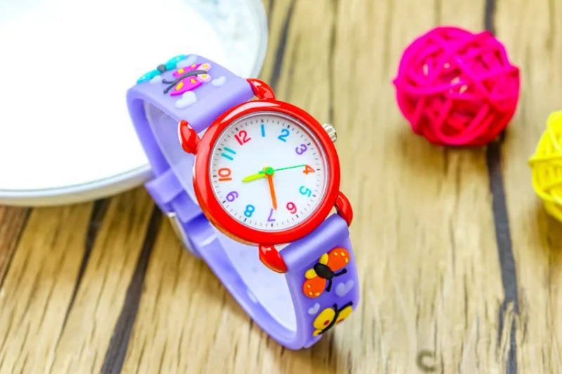New 3D Colorful Butterfly Children Watch Soft Silicone Strap Rainbow Color Dial Fashion Sports Quartz Watches for Kid Boys Girls