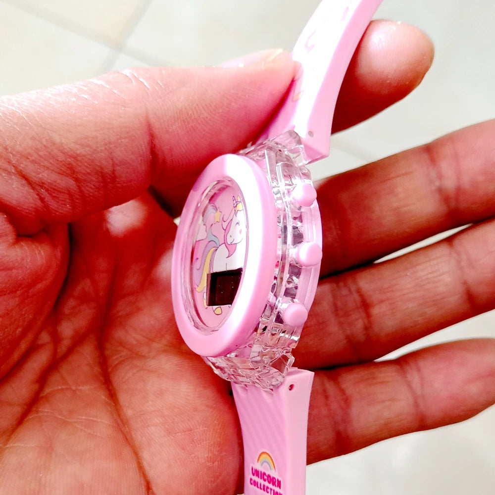 Cartoon Unicorn Collection Rainbow Printed Rubber Girls Kids Children Students Digital Flash Light Glow Up Party Gifts Watches