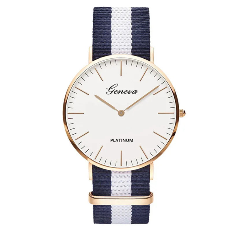 Fashion Women's Watch Top Brand Stripe Nylon Band Analog Quartz Wristwatch for Woman Simple Luxury Ladies Clock Gift Reloj Mujer