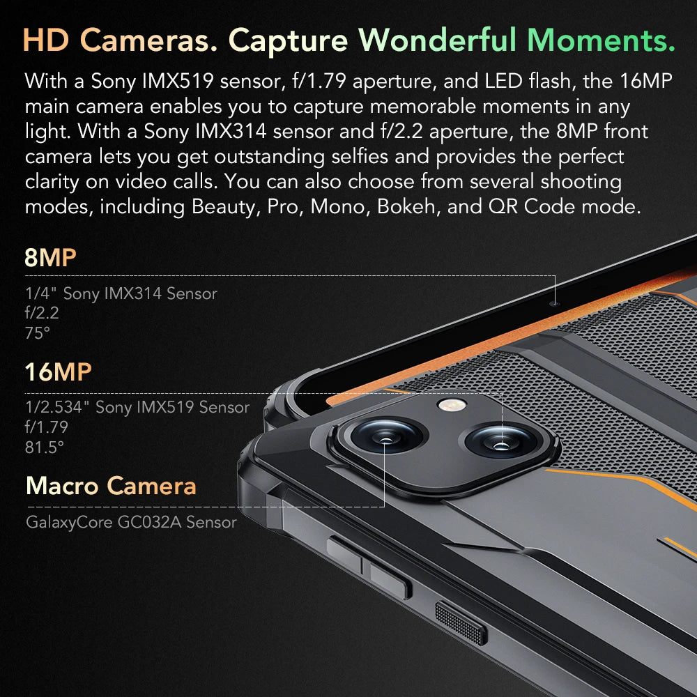 Oukitel RT3 Rugged Tablet 8 Inch HD+ 5150 mAh 4GB+64GB Android 12 Mtk Helio P22 16MP Camera Pad