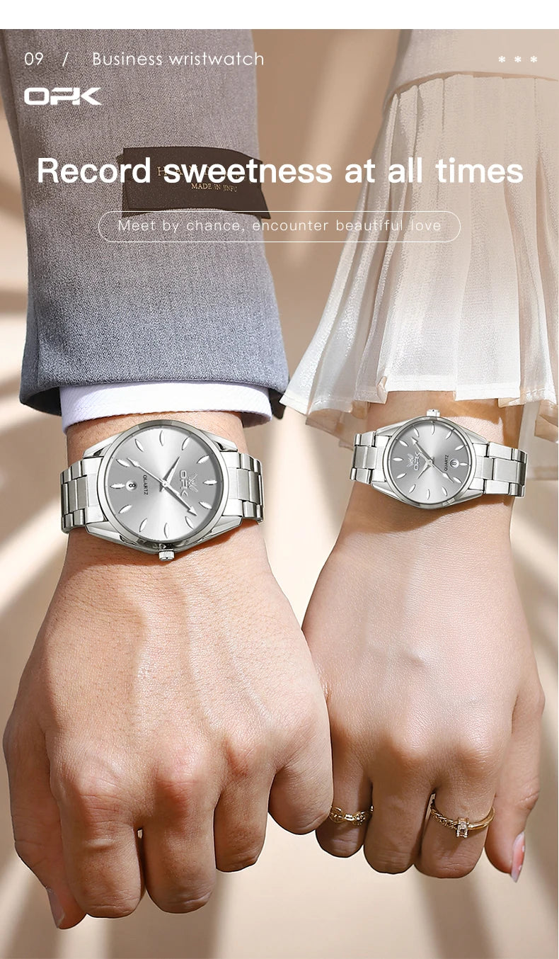 OPK 6038 Couple Watches Stainless steel Belt Deep Waterproof Calendar Hand Clock