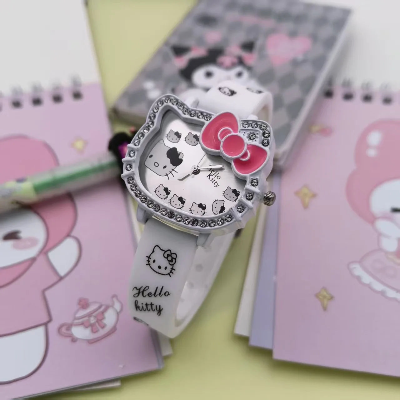 Cartoon Hello Kitty Electronic Watch Children's Cat Head Watch Bow Quartz Student Party Kids Girls Gifts Birthday Present