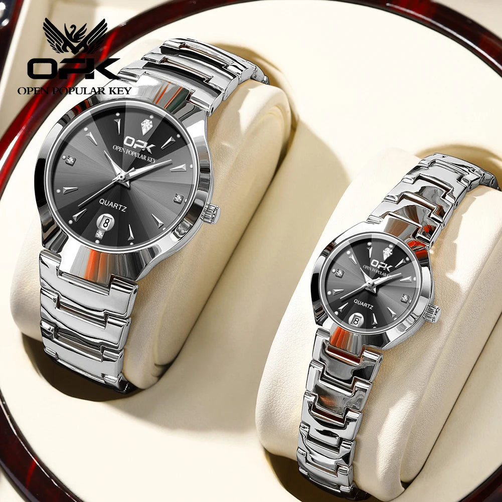 OPK 8105 Couple Watch Classic Fashion Waterproof Glow Quartz watch Band Luxury Date Week Men's and Women's Couple Watches