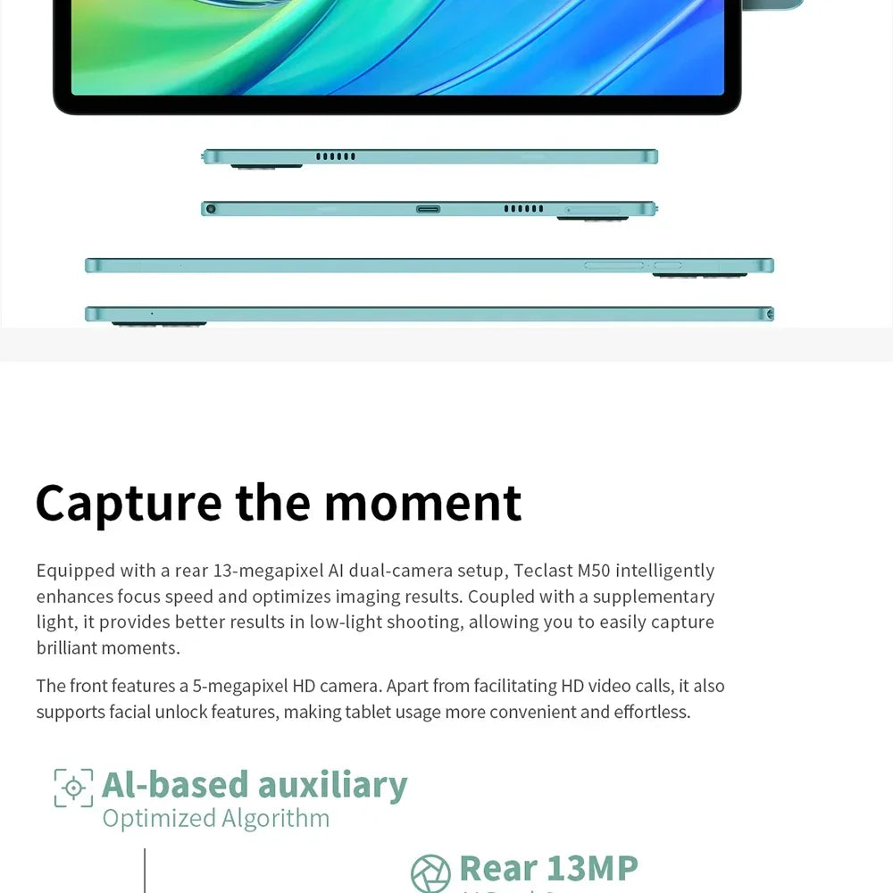 Teclast M50 10,1 inch TDDI Incell x 800 Android 14 Tablet (6 + 6) 12GB RAM GB ROM Unisoc T606 8 core ducal SIM 4G phone case