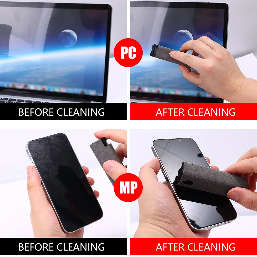 Screen Cleaner Touchscreen Mist Spray Portable Reusable Spray Bottle Microfiber Cleaner Wipe Multifunctional Phone Cleaning Tool