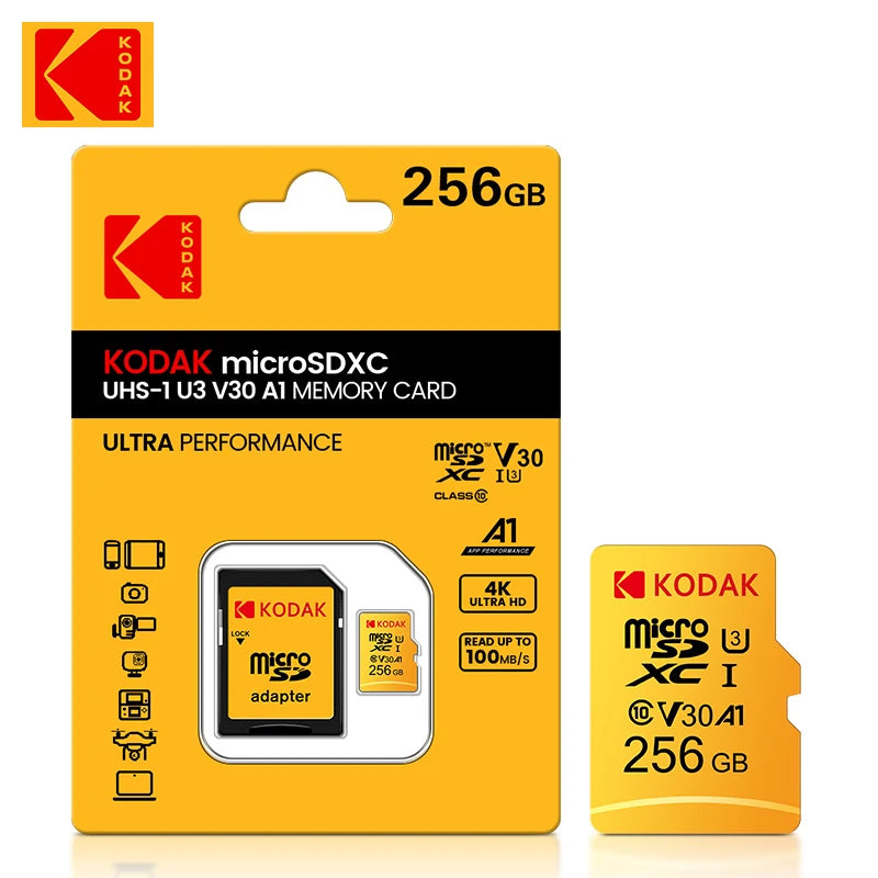Original Kodak Micro SD Card 128GB Class10 Memory Cards 64GB Flash Card 256GB 32GB V30 U3 cartao de memoria For Driving Recorder