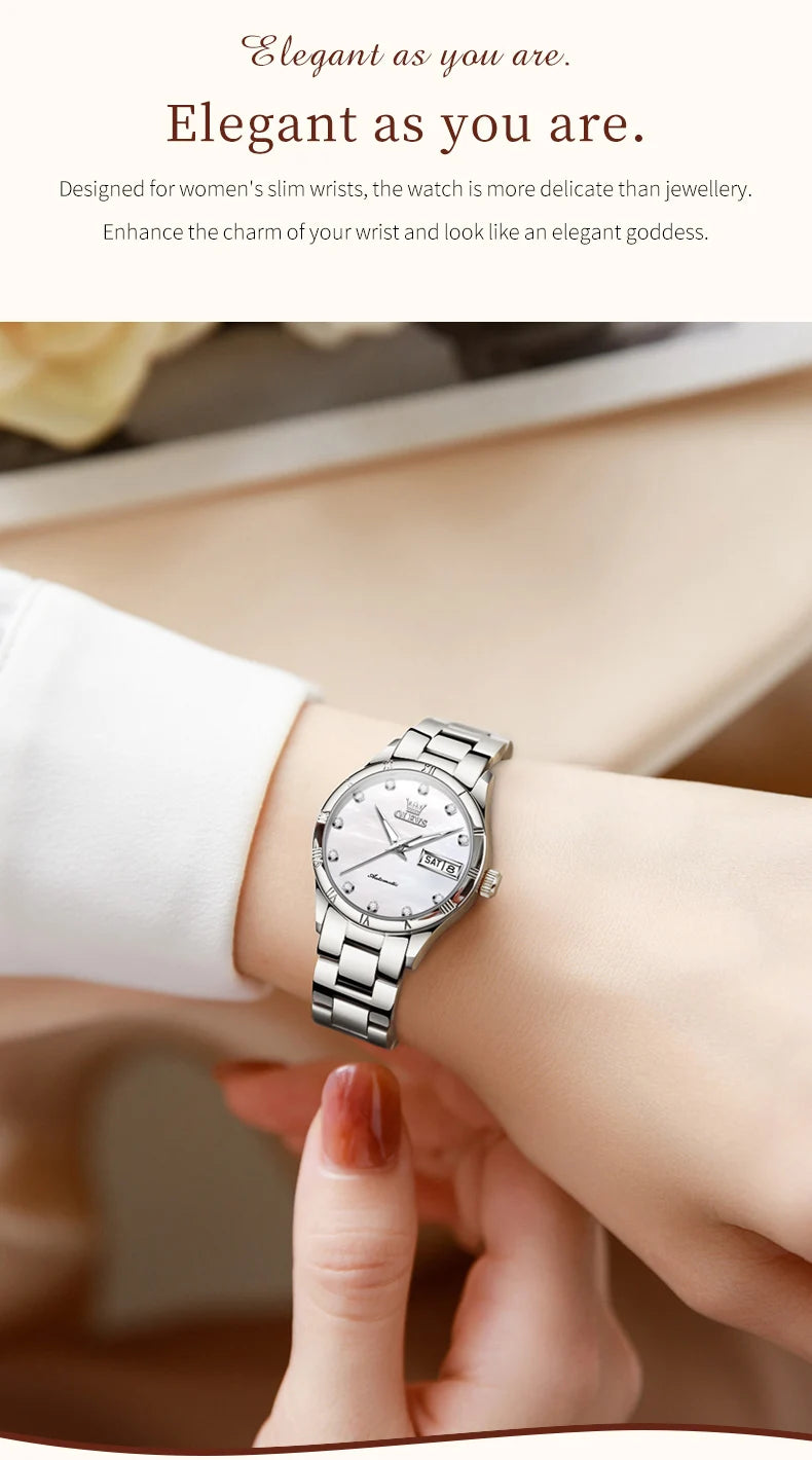 OLEVS 7030 Automatic Watch for Women Luxury Diamond Scale Waterproof Calendar Mechanical Woman Watch Original Ladies Wristwatch