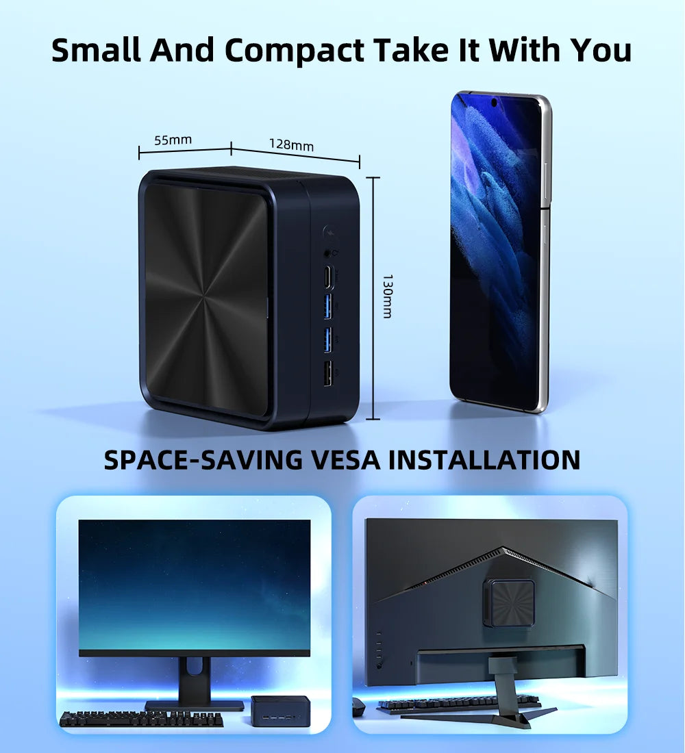 ZXIPC Mini PC AMD Ryzen 7 6600U 6600H 6800H 16GB DDR5 1TB M.2 SSD Desktop Computers Support 4K HDMI Display/WiFi6/USB3.2/Office