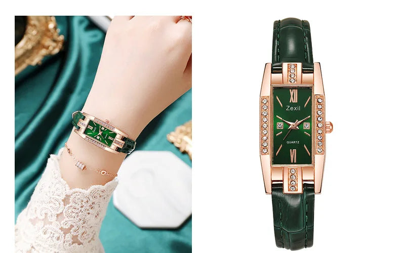 2022 New Women Fashion Quartz Watch Bracelet Set Green Dial Luxury Women Watches Simple Rose Gold Mesh Ladies Watch Dropshipping