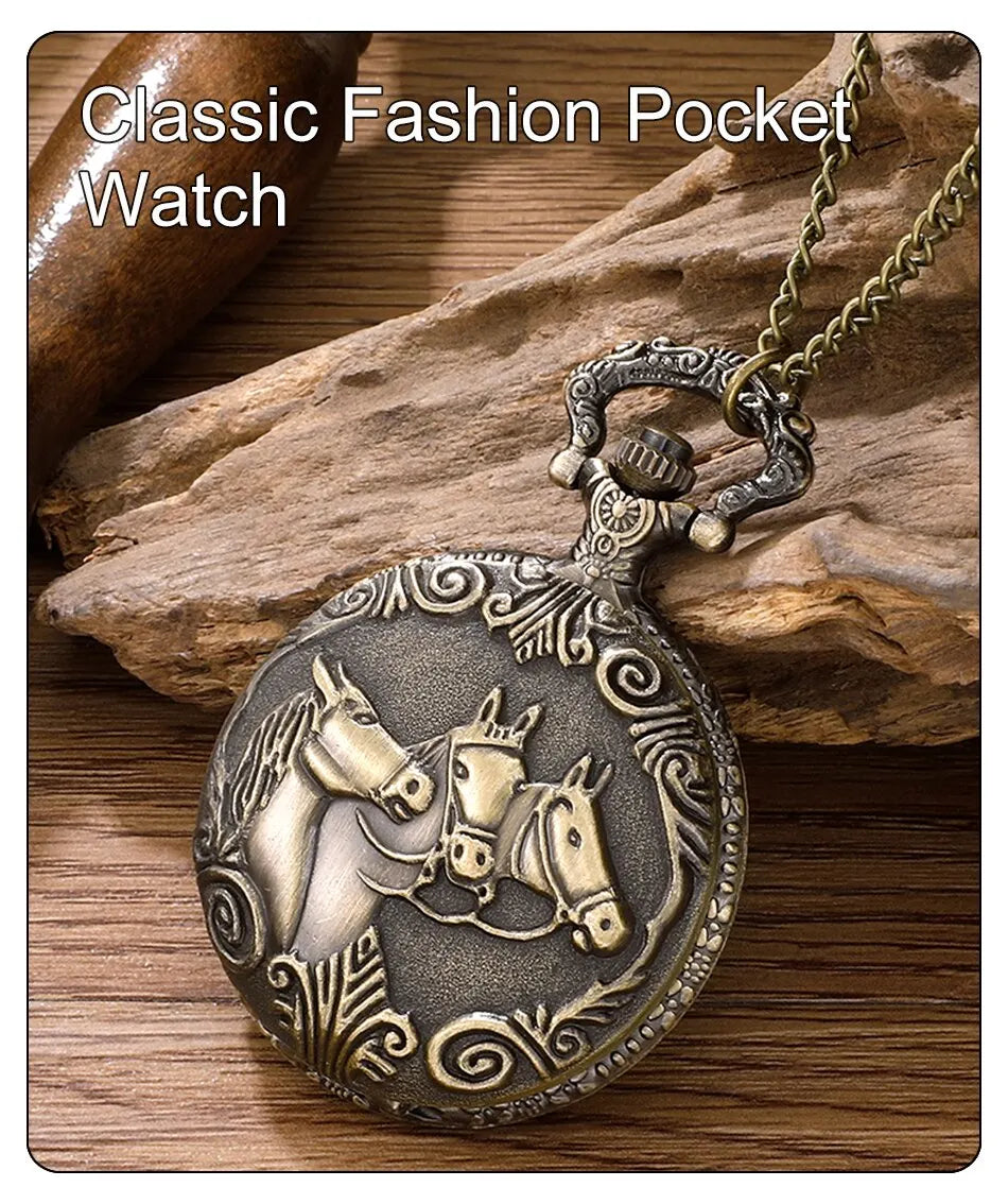 Pocket Watch Antique Steampunk Vintage Quartz Pocket Watch Rose Gold Case Necklace Pendant Clock Chain Mens Women