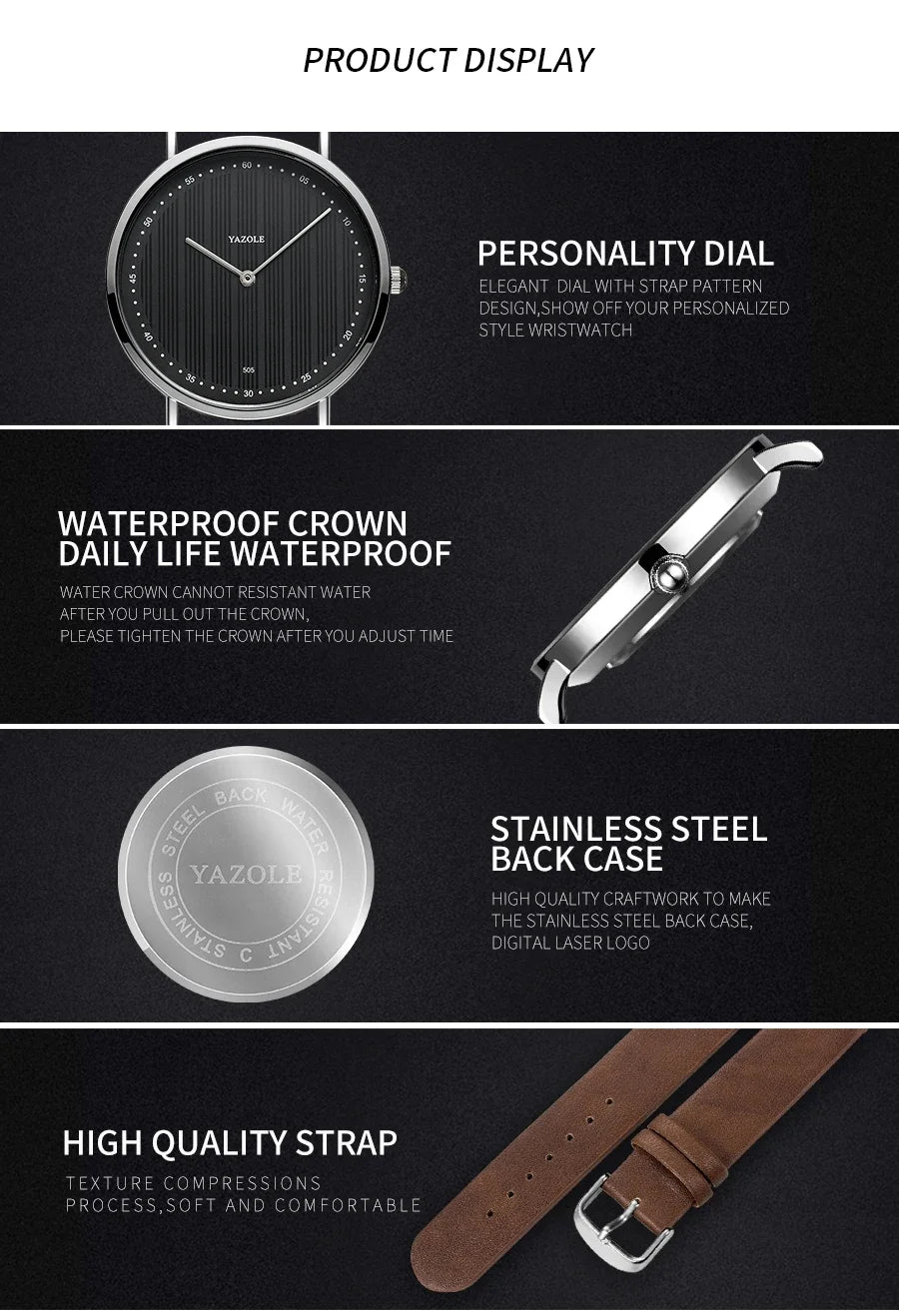 YAZOLE Men's Watches Classic Black Brown Quartz Wrist Watches for Men Women Leisure Simple Man Watch Clock Gift Reloj Hombre