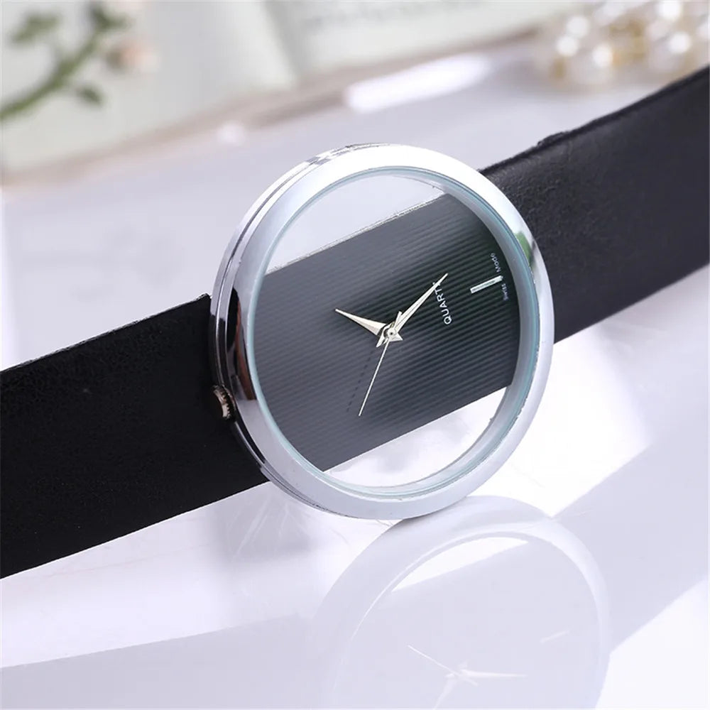 Fashion Women Watches Famous Hollow Ladies Wrist Watch Women Transparent Leather Strap Quartz Watch Relogio Feminino Clock