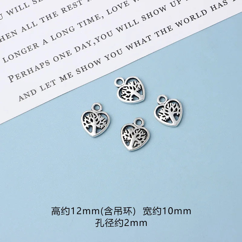 10pcs DIY Vintage Silver Round hollow Tree of Life Pendant Earring Creative Alloy Accessories Material charms for jewelry making