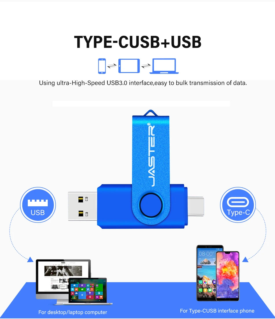 High Speed TYPE-C USB 3.0 Flash Drive 64GB Rotatable OTG Pen Drive 32GB 128GB 256GB Memory Stick for Mobile Phone Black Pendrive