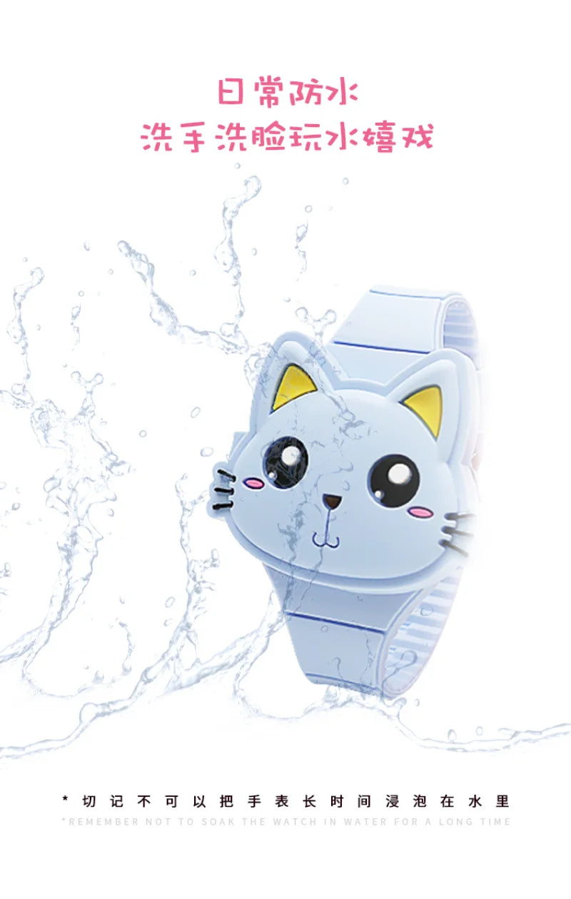Fashion Kids Watch Cute Cat Shape LED Digital Watches for Girls Boys BPA Free Silicone Band Clamshell Design Children Wristwatch
