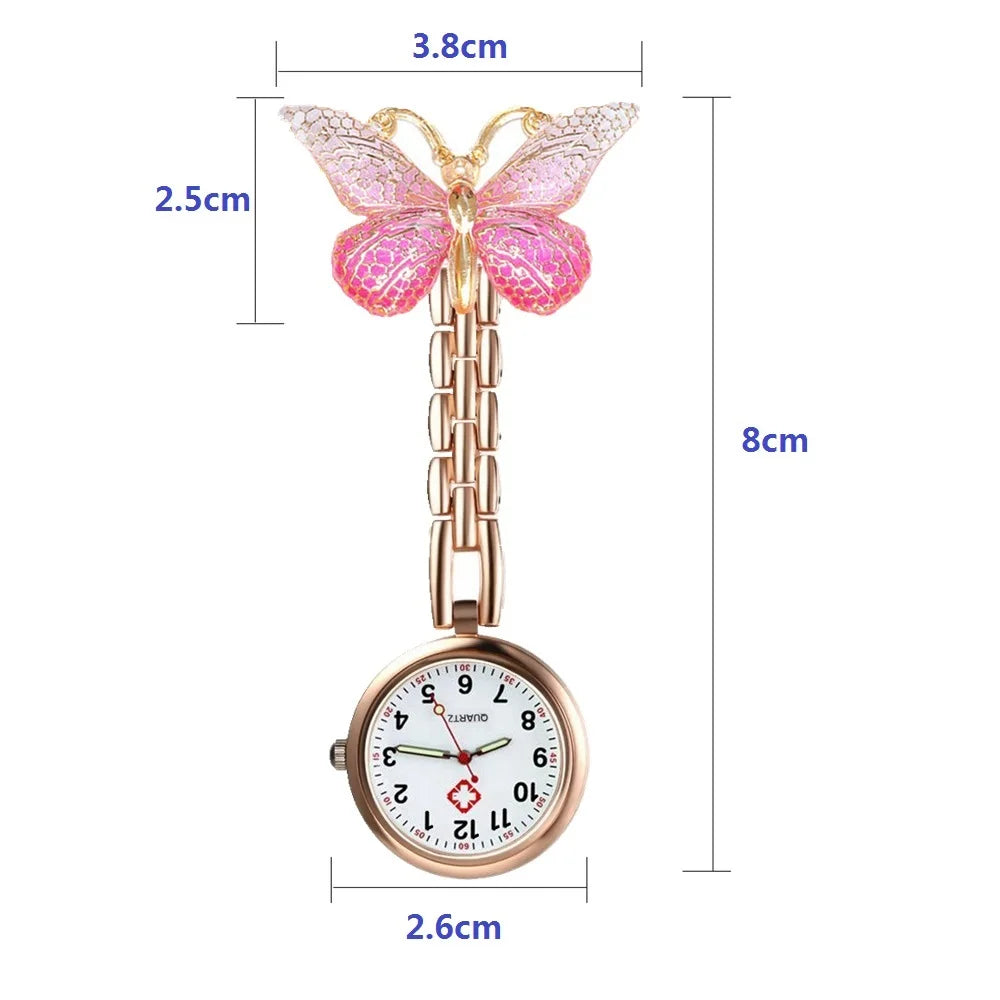 Colourful Resin Butterfly Rose Gold Alloy Small Pins Pocket Watches Nurse Doctor Hospital Medial Transparent Gift Watches Clock