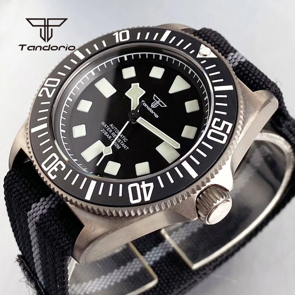 Tandorio Titanium 42mm Dive Mechanical Watch for Men Automatic NH35/PT5000 Movement Sapphire 20BAR Waterproof Wristwatch Lume