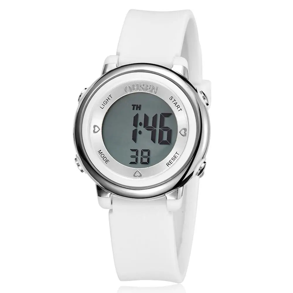 OHSEN Women Watches Digital LCD Watch Black Silicone Strap Kids Children Waterproof Wristwatch Sport Electronic relogio feminino