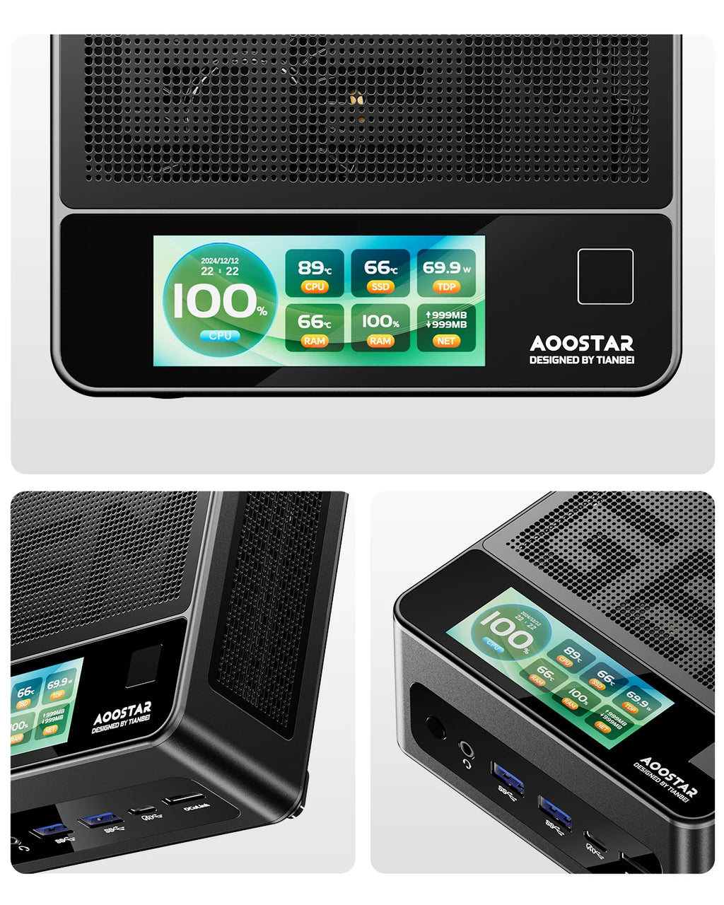 AOOSTAR GEM12+ Mini PC AMD Ryzen 7 PRO 8845HS 5.1GHz 32GB DDR5 1TB SSD Radeon 780M WiFi6 BT5.2 USB4 HDMI2.1 Mini PC Windows 11