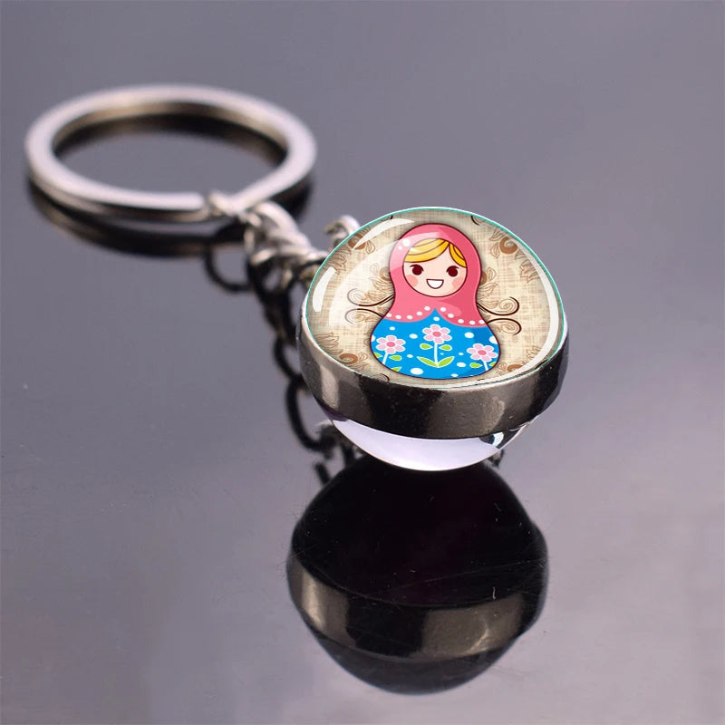 Russian Doll Keychain Matryoshka Doll Ball Charm Pendant Double Sided Handmade Keyring Gift Dropshipping