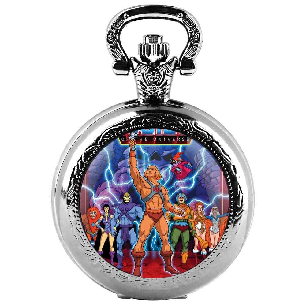 Masters Of The Universe Glass Dome Vintage Arabic Numerals Quartz Pocket Watch Necklace Pendant Clock Chain Men Women Kids Gift