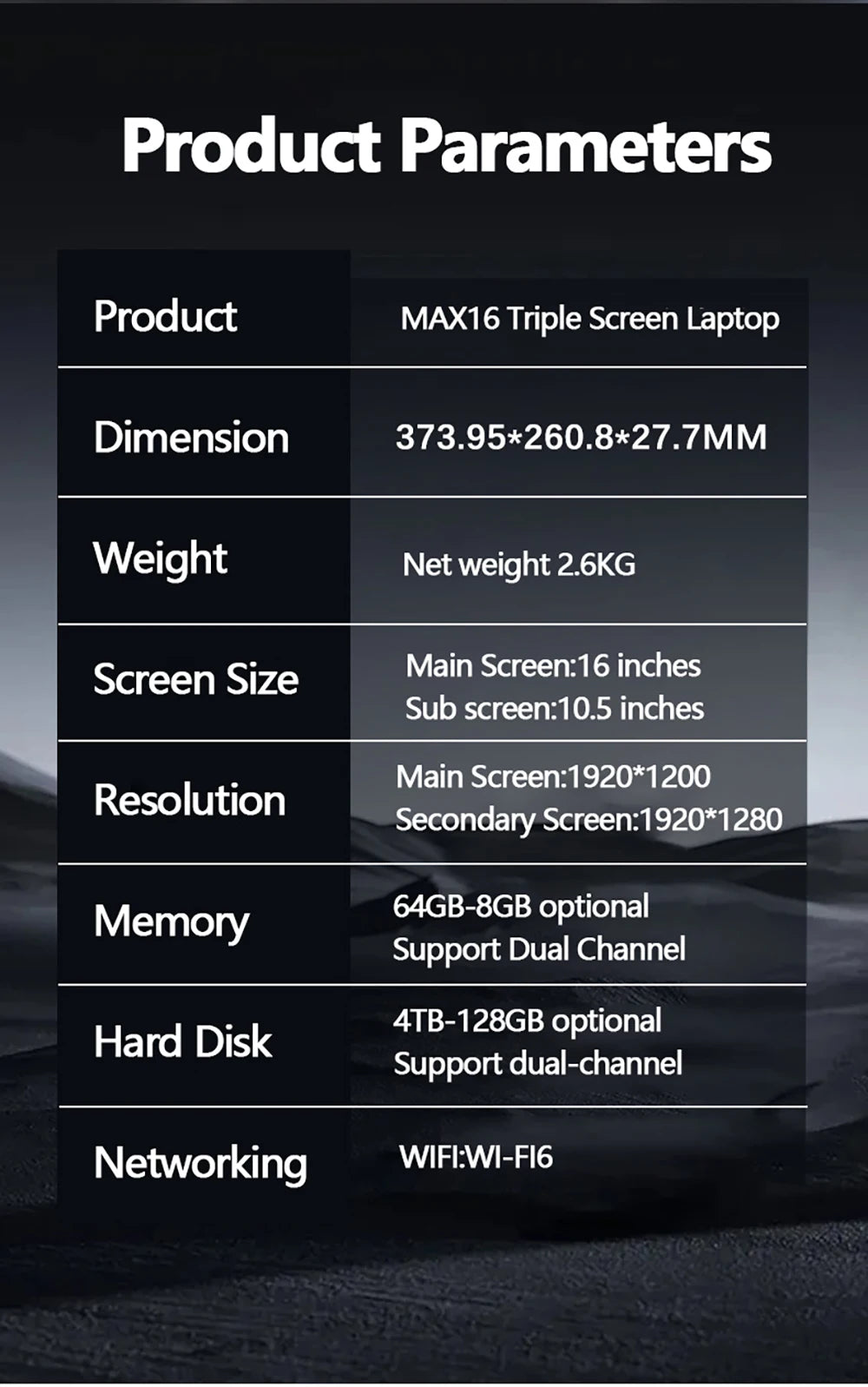 16+10.5+10.5inch Triple Screen Laptop I7-1260P 64GB 4TB DDR4 Win11 Face Recognition Fingerprint Unlock WIFI6 HDMI Computer