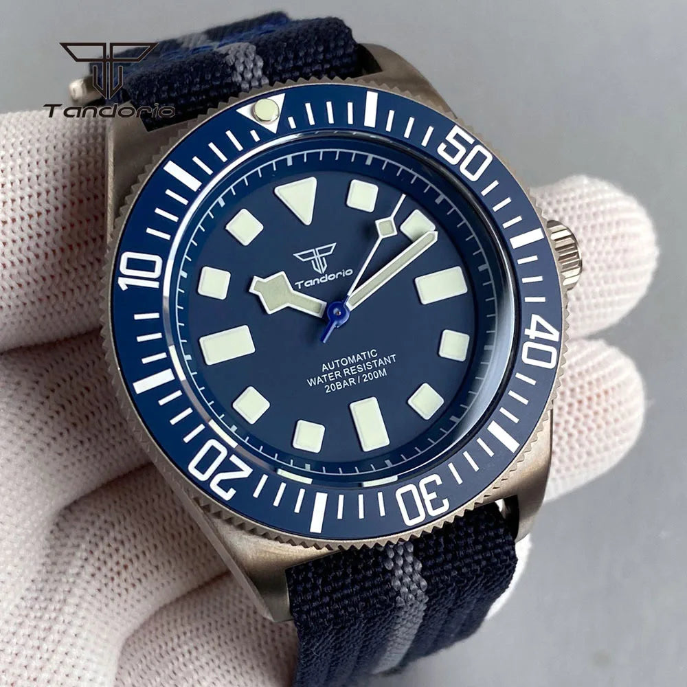 Tandorio Titanium 42mm Dive Mechanical Watch for Men Automatic NH35/PT5000 Movement Sapphire 20BAR Waterproof Wristwatch Lume