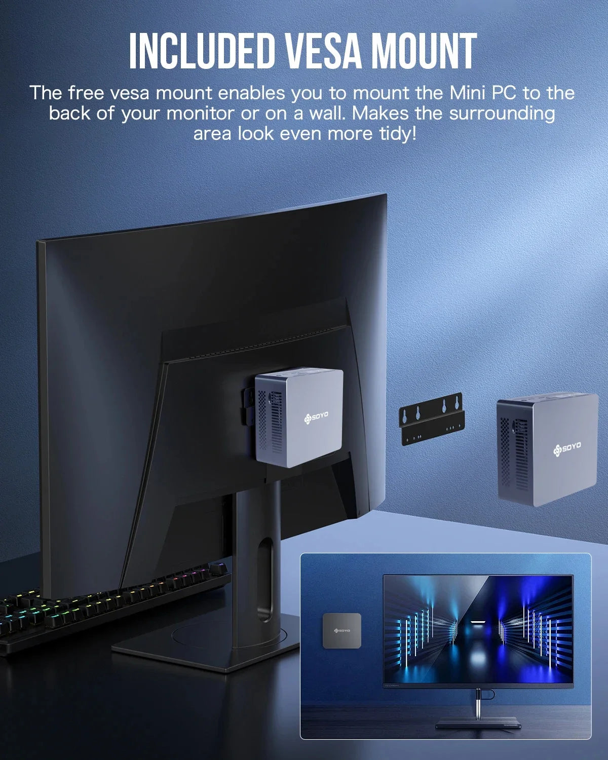 SOYO M2 Plus Mini PC Intel Alder Lake N100 Windows11 Pro 8 DDR4 256 M.2 SSD WiFi5 BT5.0 USB3.2 Portable Mini Computer