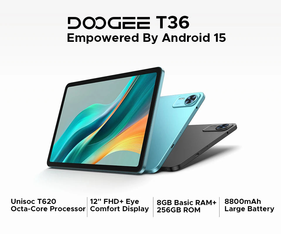 Global Version DOOGEE T36 Android Tablet 15 8 + 256GB IPS Display Unisoc T620 Octa Core 8800mAh Battery Widevine L1