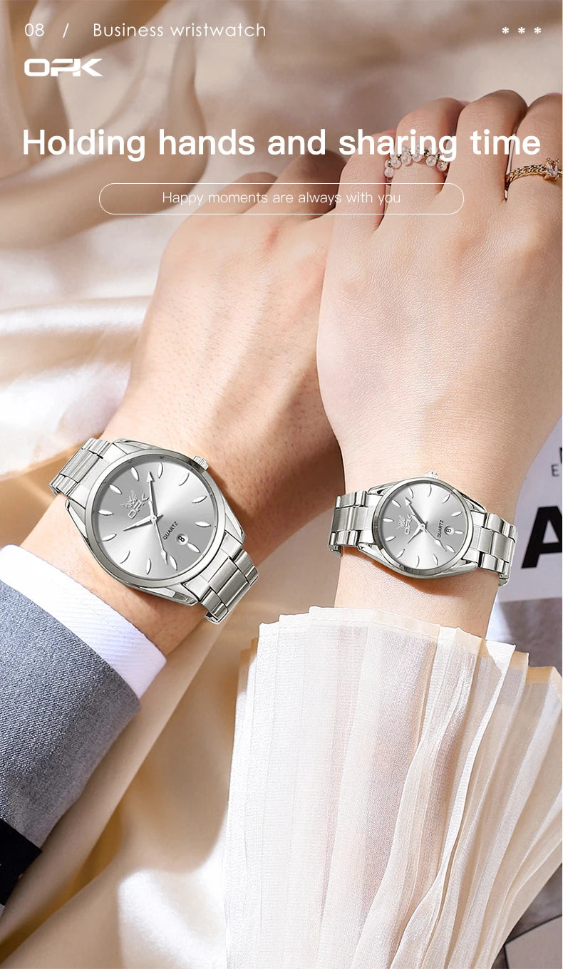 OPK 6038 Couple Watches Stainless steel Belt Deep Waterproof Calendar Hand Clock