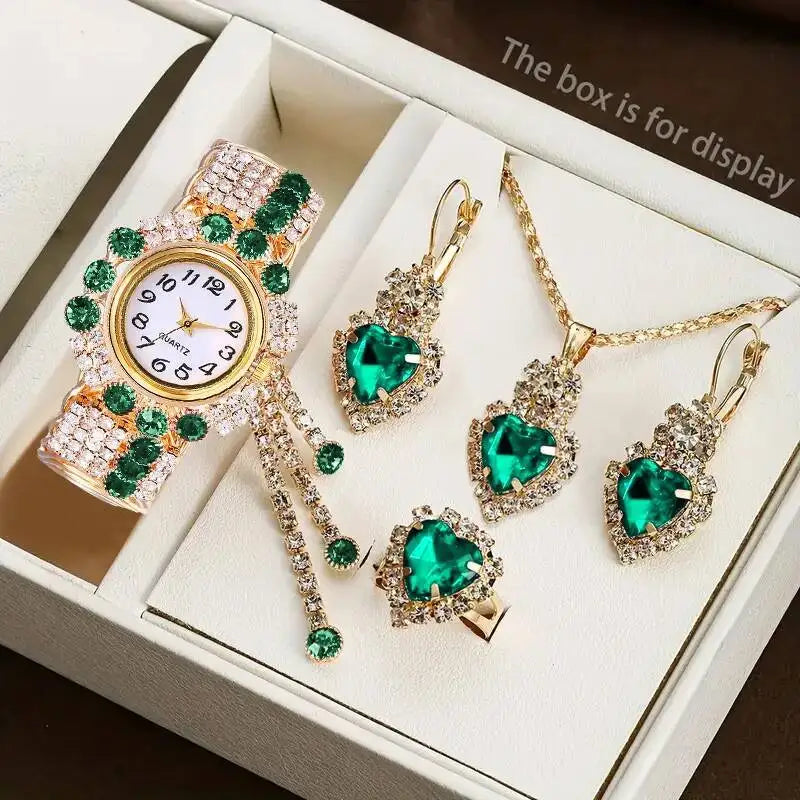 5PCS/Set Luxury Rhinestone Women Watches Fashion Adjustable Bangle Ladies Quartz Wristwatch Jewelry Set Reloj Mujer（Without Box）