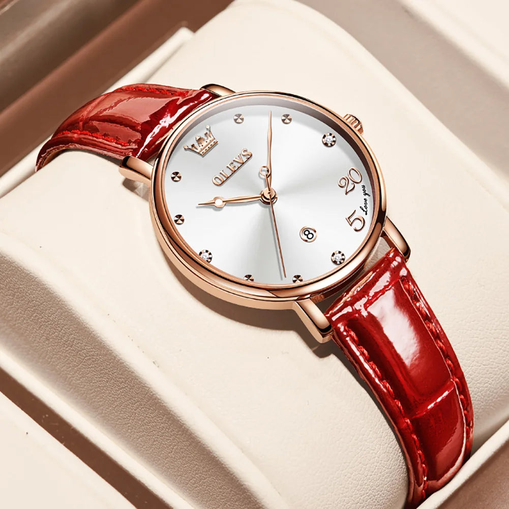 OLEVS 5505 Auto Date Quartz Watch For Women Luxury Elegant Waterproof Wristwatch Original Fashion Leather Woman Dress Watches