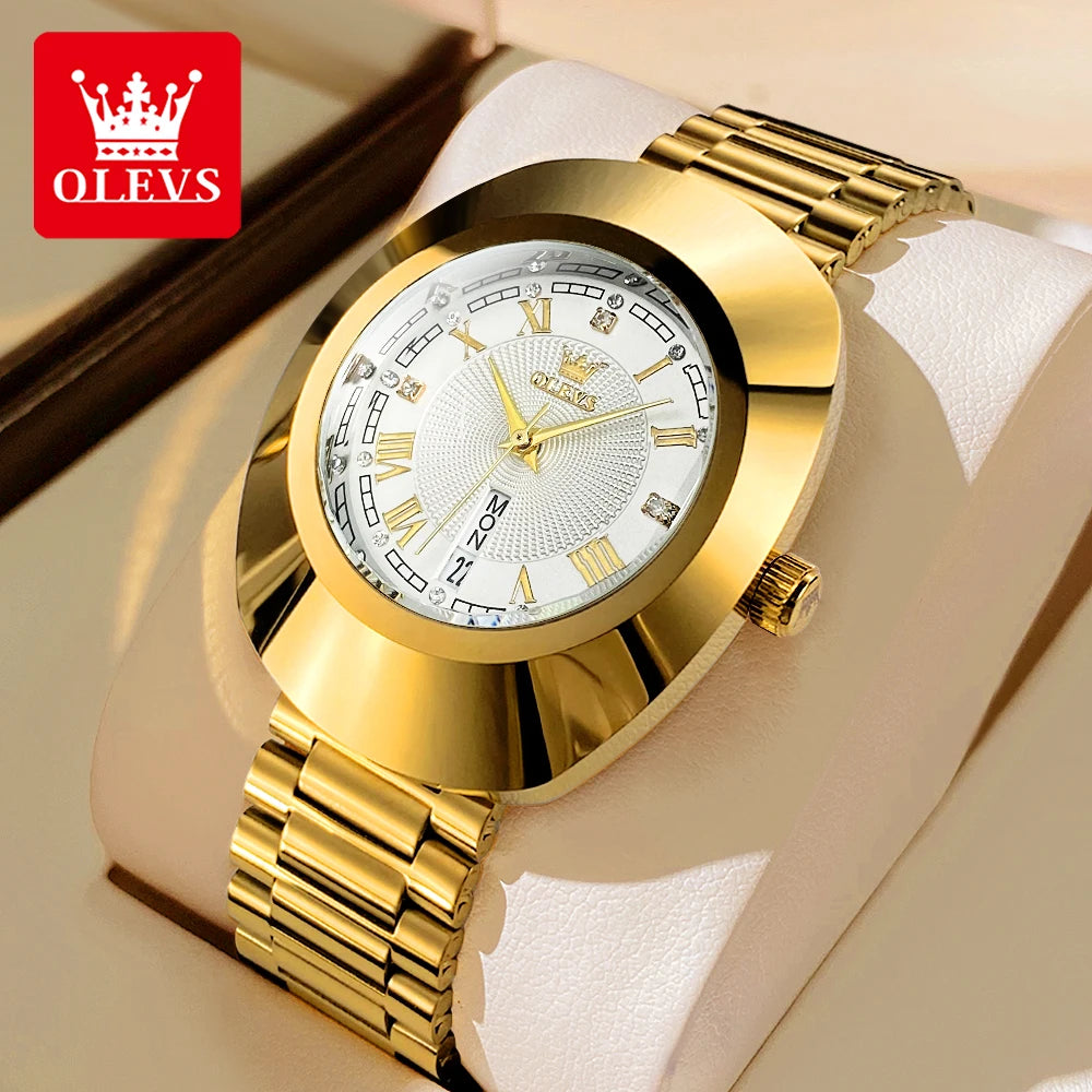 OLEVS 7008 Luxury Quartz Watch for Women Large Dial Tungsten Steel Strap Top Brand Original Golden Women's Decoration Wristwatch