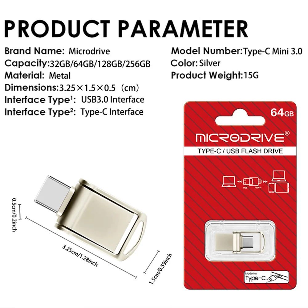 mini TYPE-C USB 3.0 OTG USB Flash Drive 64GB Business Gift Memory Stick Mini USB-C Pen Drive 32GB High Speed USB Stick 128GB Pen