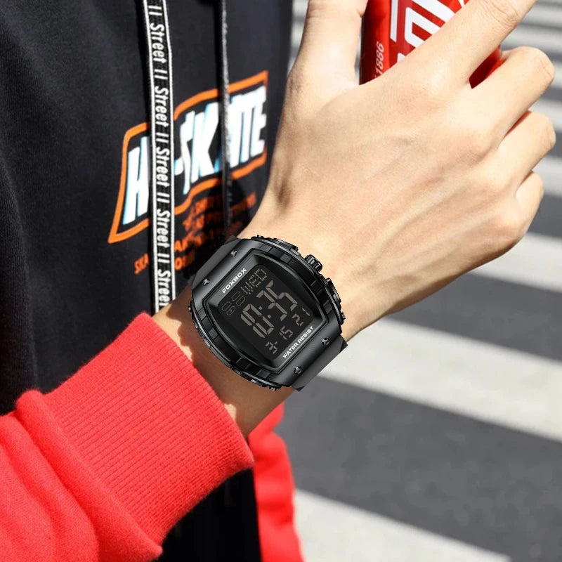 New Fashion FOXBOX Electronic Man Watch Outdoor Casual Sports Digital Clocks Waterproof Luminous Alarm Calendar Watches for Men