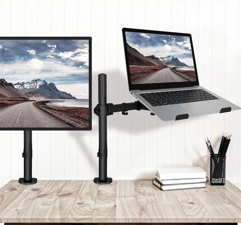 2 IN 1 Monitor Desk Mount Fully Adjust Stand with Extra Laptop Tray for Laptop Notebook up to 17" and Screen up to 32" M051C