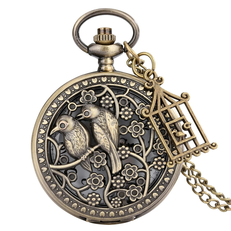 Bronze Butterfly and Flower Retro Style Necklace Pocket Watch Chain Steampunk Pendant Quartz Fob Watch Clock with Accessory 2020