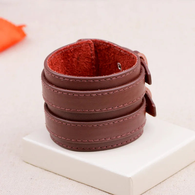 Vintage Punk Style Leather Bracelets For Men Fashion Rock Retro Cowhide Leather Hand Made Braided Bracelets For Friend