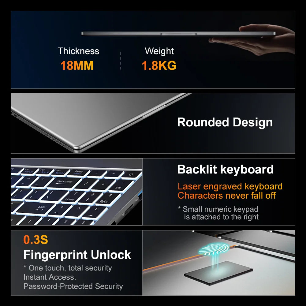 Ninkear A15 Pro Laptop AMD Ryzen 5 7430U 16GB RAM 1TB SSD Fingerprint Unlock 16 inch 120Hz 2560*1600 Screen Notebook Computer