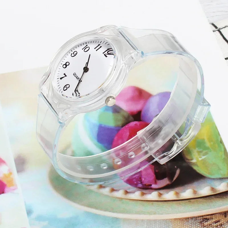 Kids Watch Children Quartz Watches Wristwatch Jelly for Girl and Boy Clocks Sport Baby Student Transparent Plastic Montre Femme