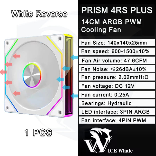 ICE Whale Prism 4RS Plus ARGB PC Case Fan 14cm Infinity Mirror Design Motherboard Light Sync 4PIN PWM CPU Cooler Fan ventilador