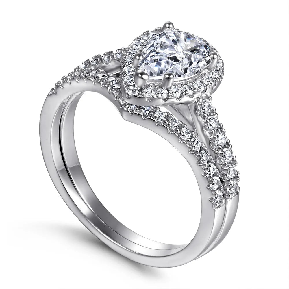 FIRERING 100% Genuine 1.5ct Water Drop Moissanite Two Rings 6X9MM GRA Certificate Passed Diamond Test Women Jewelry Gift S925