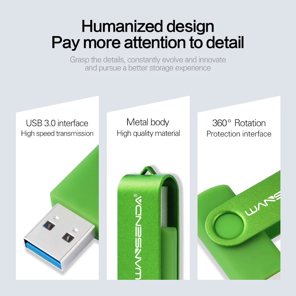 WANSENDA USB Flash Drive 3.0 Pen Drive 256GB 128GB 64GB 32GB 16GB 8GB 4GB Rotating Design Memory Stick Pendrive Cle USB Stick