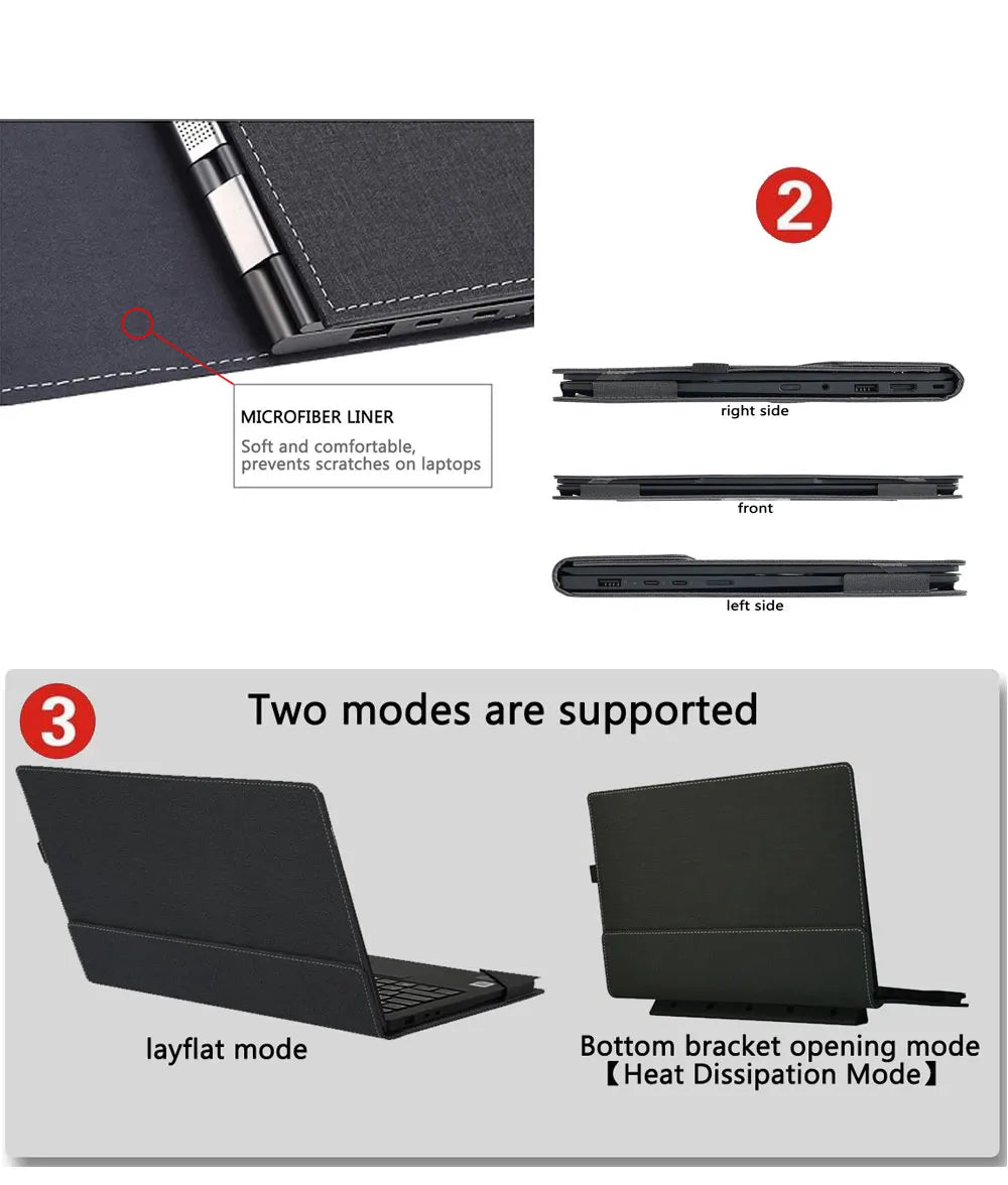 Laptop Case Cover For Lenovo Yoga Slim 7 14AKP10 /14ILL10 / 7i (14'', Gen 10) PU Leather Protective Bag with Foldable Cooling