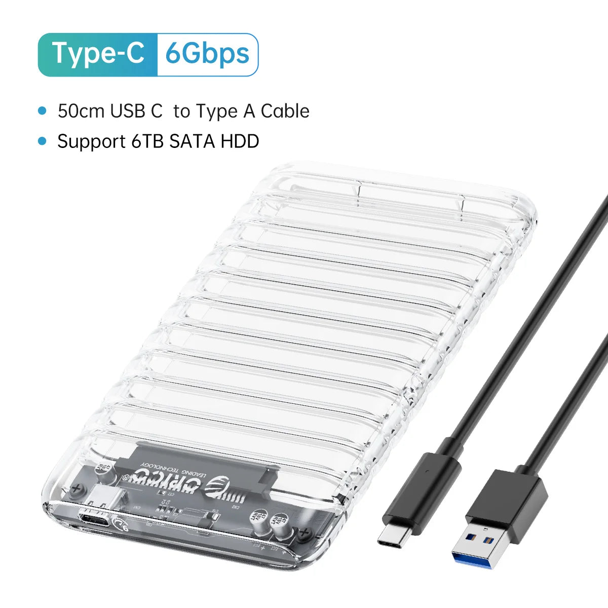 ORICO 2.5'' Transparent HDD Case SATA to USB 3.1 Gen2 10Gbps External Hard Drive Case HDD Enclosure SSD Disk Case Support UASP