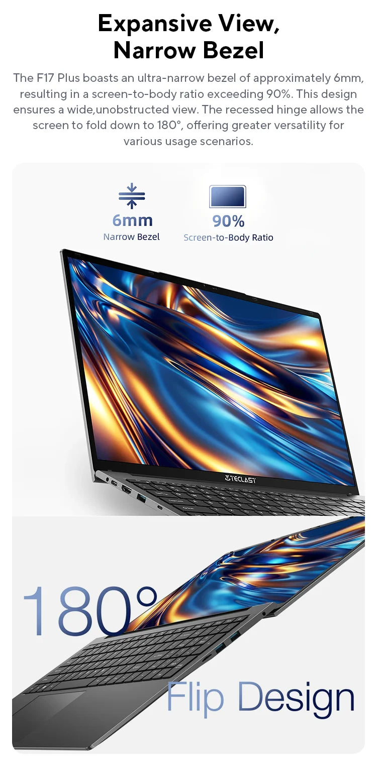 Teclast F17Plus 17.3 inch Laptop Intel N95 16GB RAM 512GB SSD Windows 11 Notebook 180° Flip Computer Backlit Keyboard mini-HDMI
