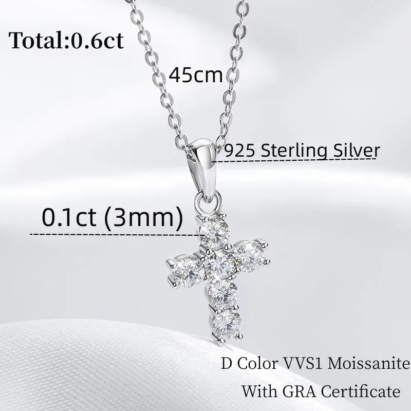 NKHOG 3mm Moissanite Cross Necklace S925 Sterling Silver 18k Gold Plated Pendant Women Men Wedding Party Gifts Fine Jewelry GRA