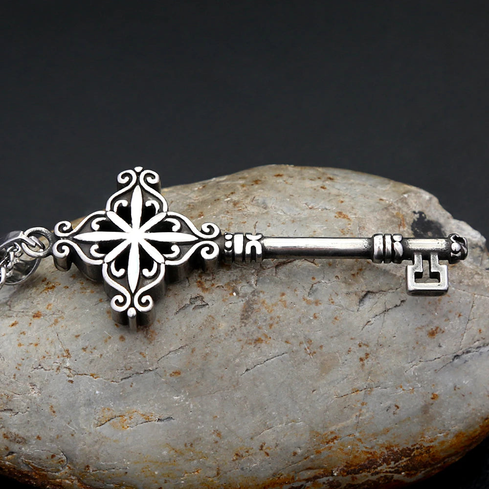 Fashion Punk Goth Key Pendant Stainless Steel Unique Amulet Necklace For Men Large Size Biker Vintage Jewelry Gift Dropshipping